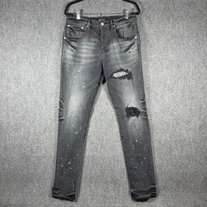 Purple Brand P002 Black Distressed Slim Fit Jeans Bandana Black Mens 33x33